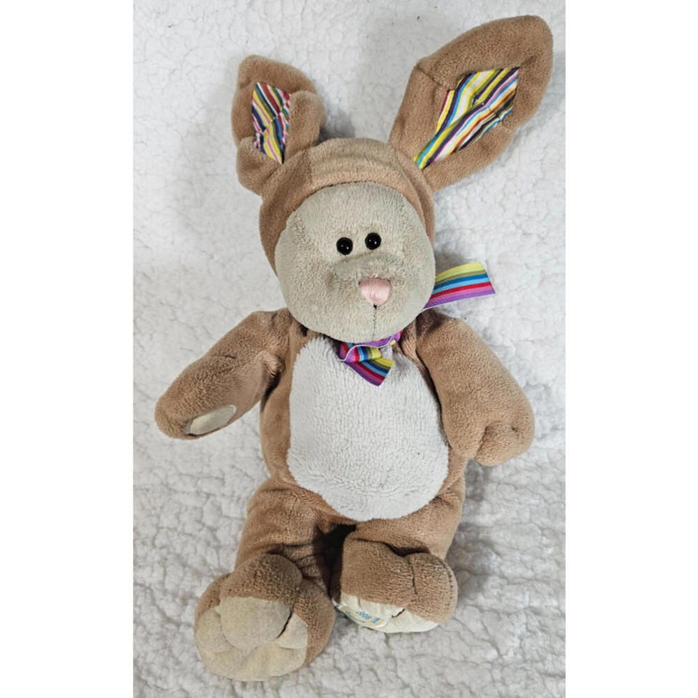 Starbucks 2008 Coffee Bunny Rabbit Bear Stuffed Animal Plush Brown Rainbow 13"